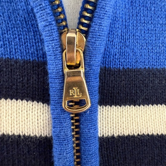 Lauren Ralph Lauren 100% Cotton Women Pullover Sweater 1/4 Zip Striped Size M - Picture 4 of 8